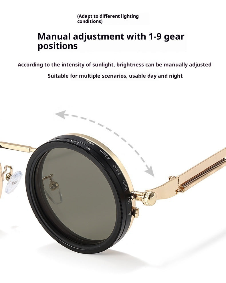 Rotatable Filter Adjustable Dimming Steampunk Sunglasses UV Protection
